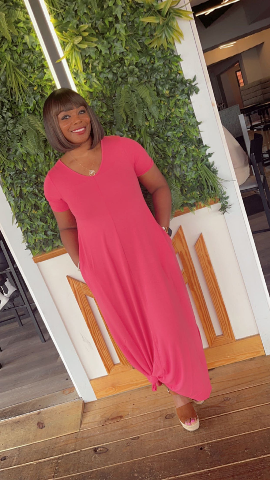 Rose V-Neck Short Sleeve Maxi